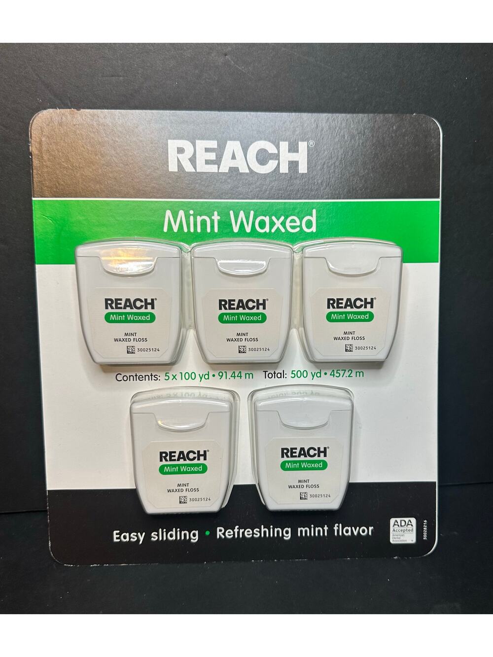 REACH Mint Waxed Dental Floss 5 Pack 500 Yards Total 100 yd Each